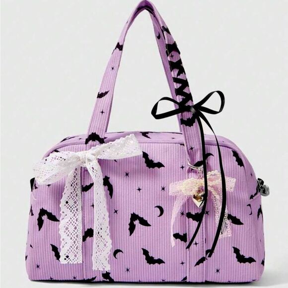 Hot Topic Handbags - HALLOWEEN SALE Pastel Purple Goth Corduroy Ribbon Bat Purse